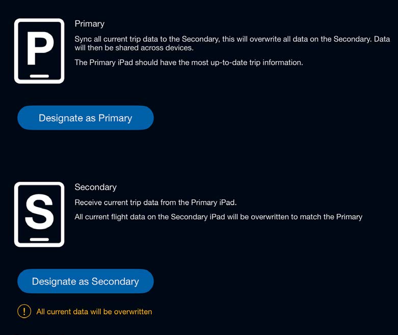 Sync System screen with Designate as Primary and Secondary options