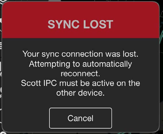 Scott Plot Sync Lost alert dialog