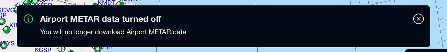 Airport METAR data turned off notification banner