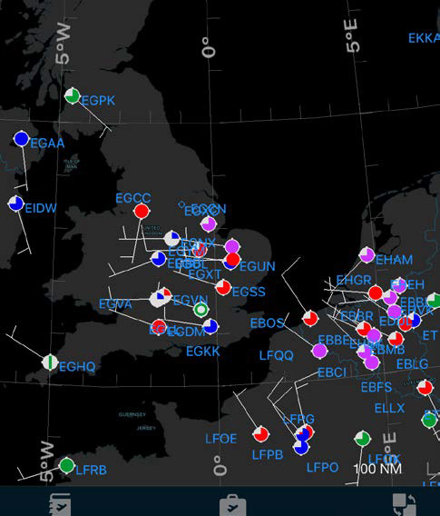 Scott Plot chart with color-coded METAR station symbols