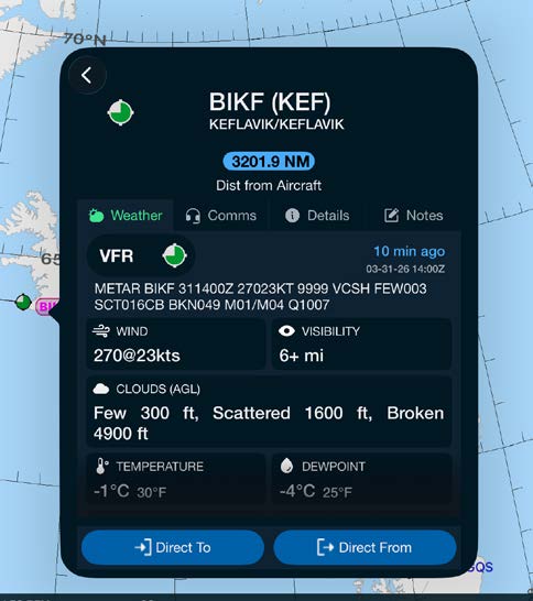 Airport information Weather tab showing METAR and TAF for BIKF (KEF)