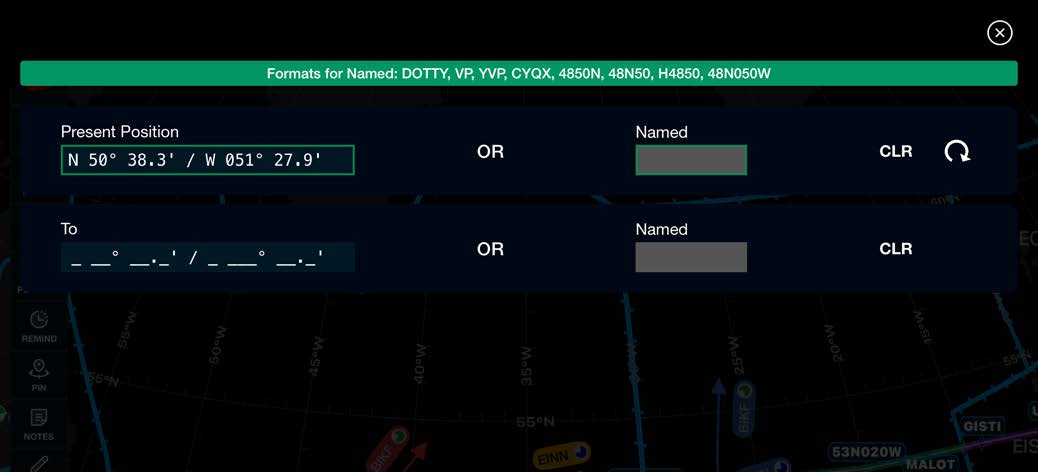 Scott Plot Present Position Direct-To Contingency entry screen