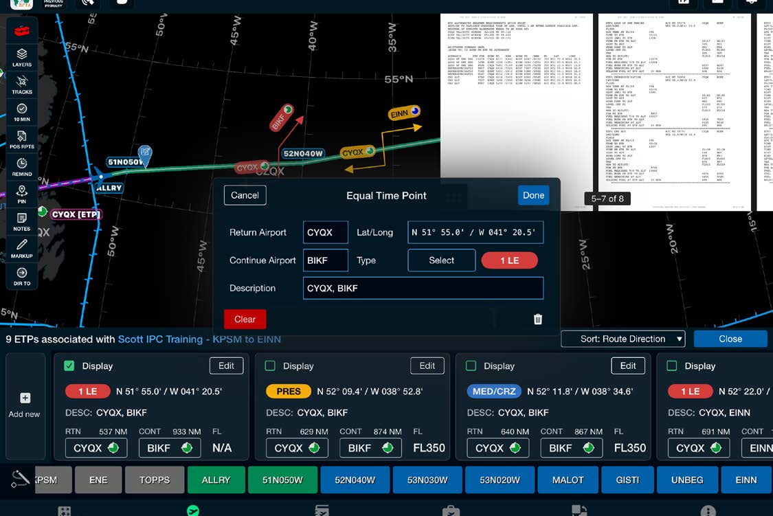 Scott Plot Equal Time Point dialog with ETP cards on the plotting chart