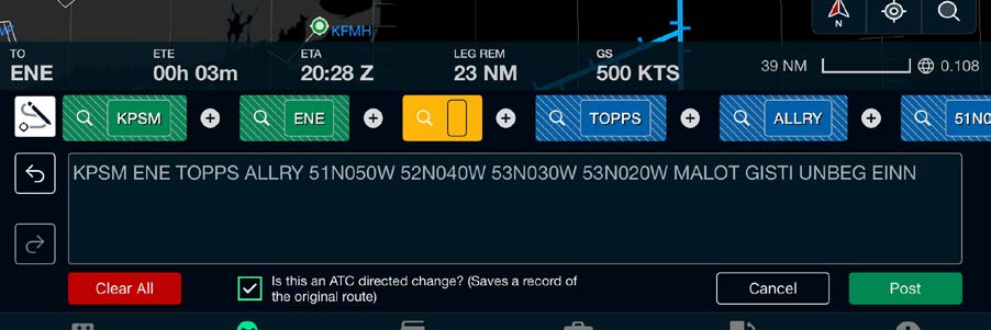Route edit drawer with a blank yellow waypoint box ready for a new entry