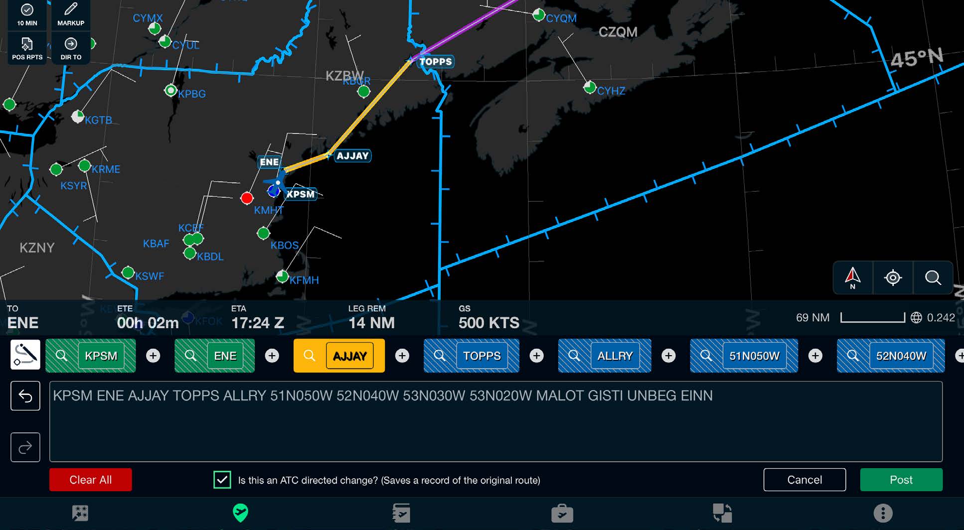Route edit drawer prompting to tap a waypoint box or touch and hold to delete