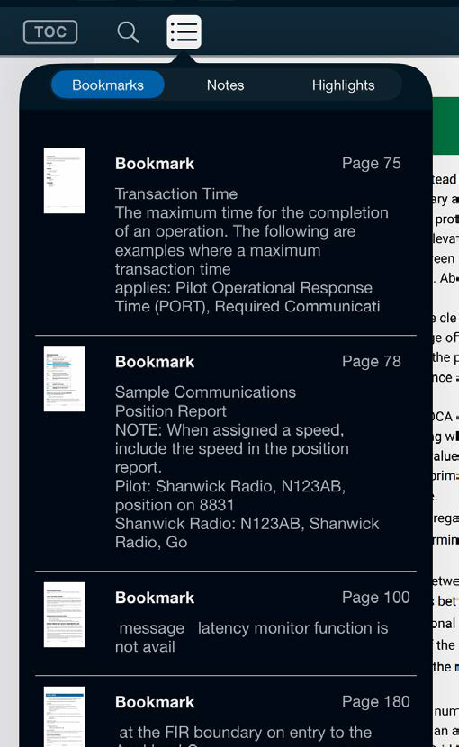ICRH bookmarks, notes, and highlights menu
