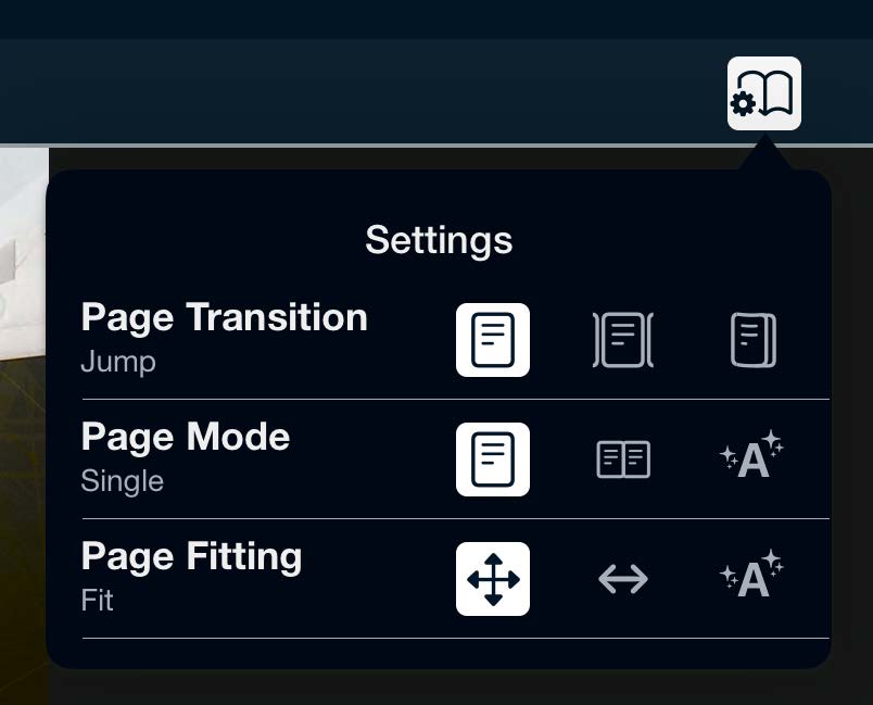 ICRH settings popup with page transition, mode, and fitting options