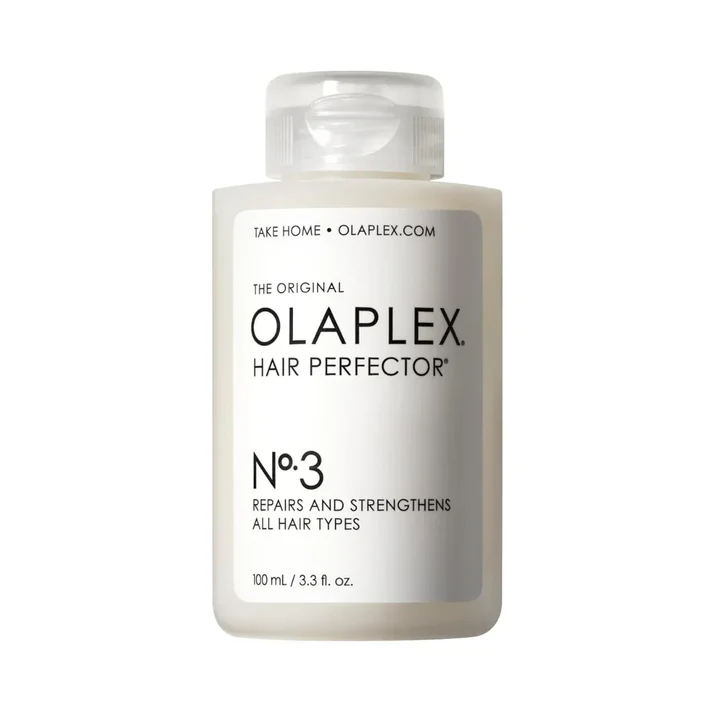 Bottle of Olaplex No.3 Hair Perfector, 100 mL for repairing and strengthening all hair types.
