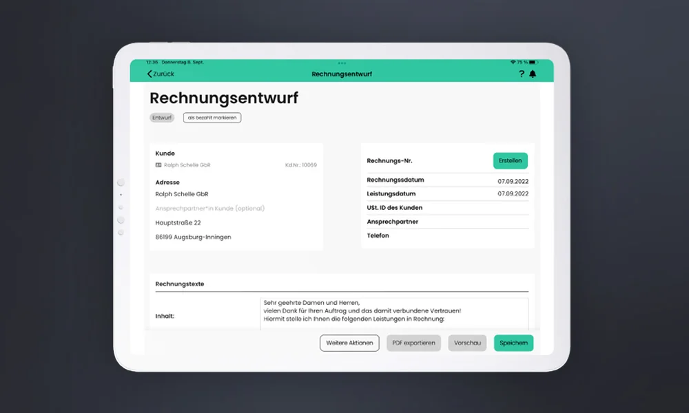 Rechnungserstellung in FarmAct auf dem Tablet