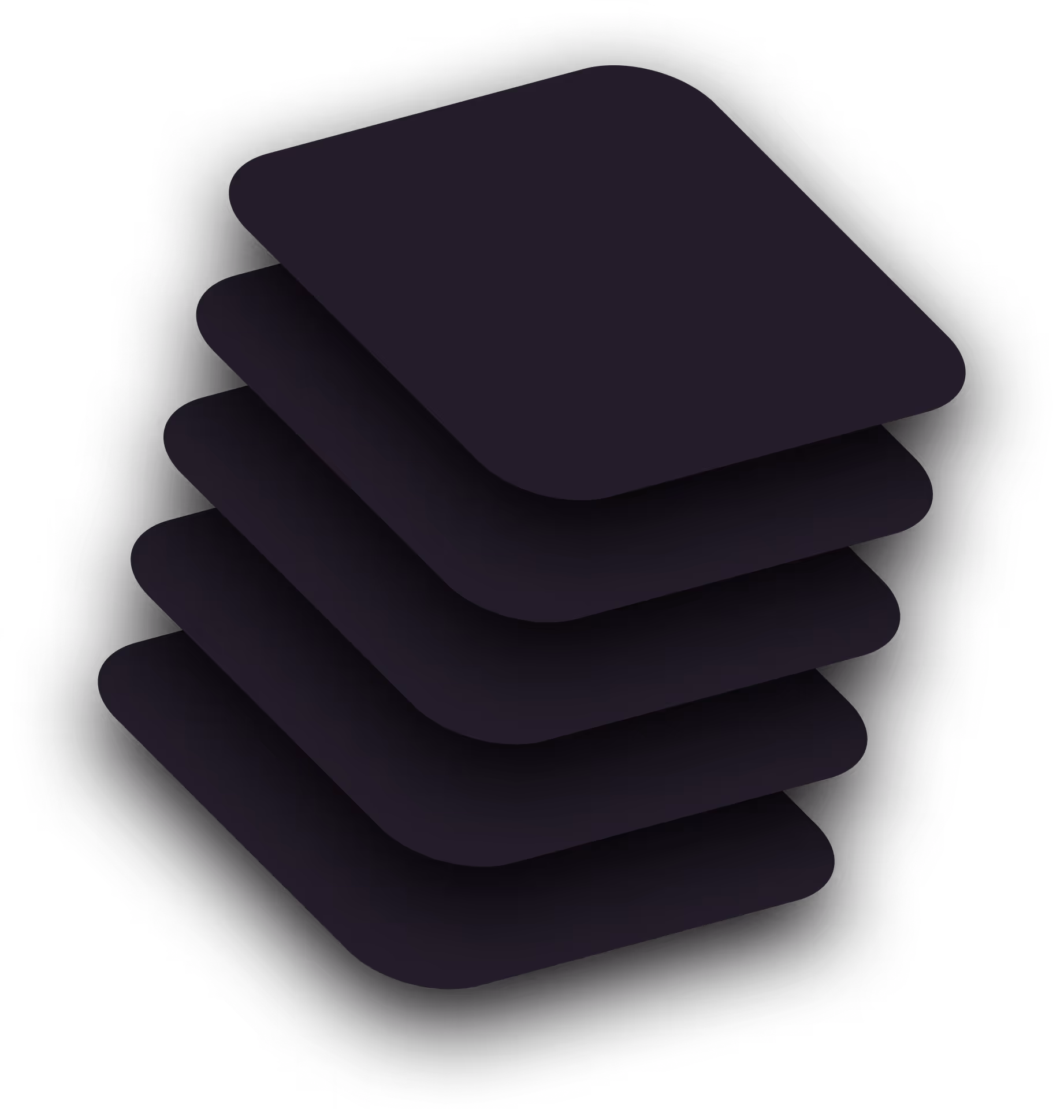 Stack of five dark rounded rectangles arranged with slight offset on a black background.