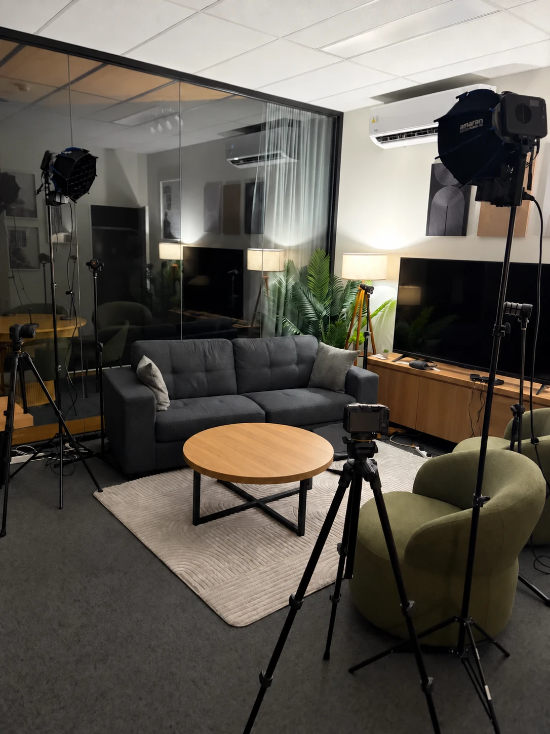 Podcast recording cameras and lighting at HYDE HQ