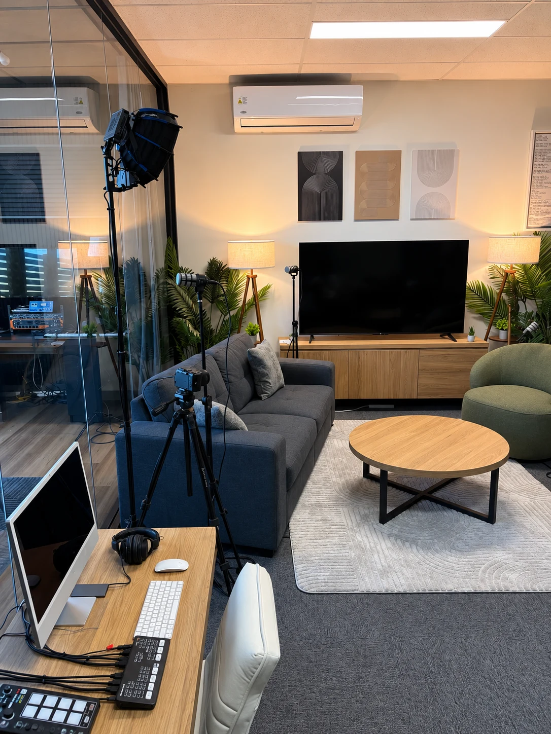 Lounge set and studio lighting at HYDE HQ