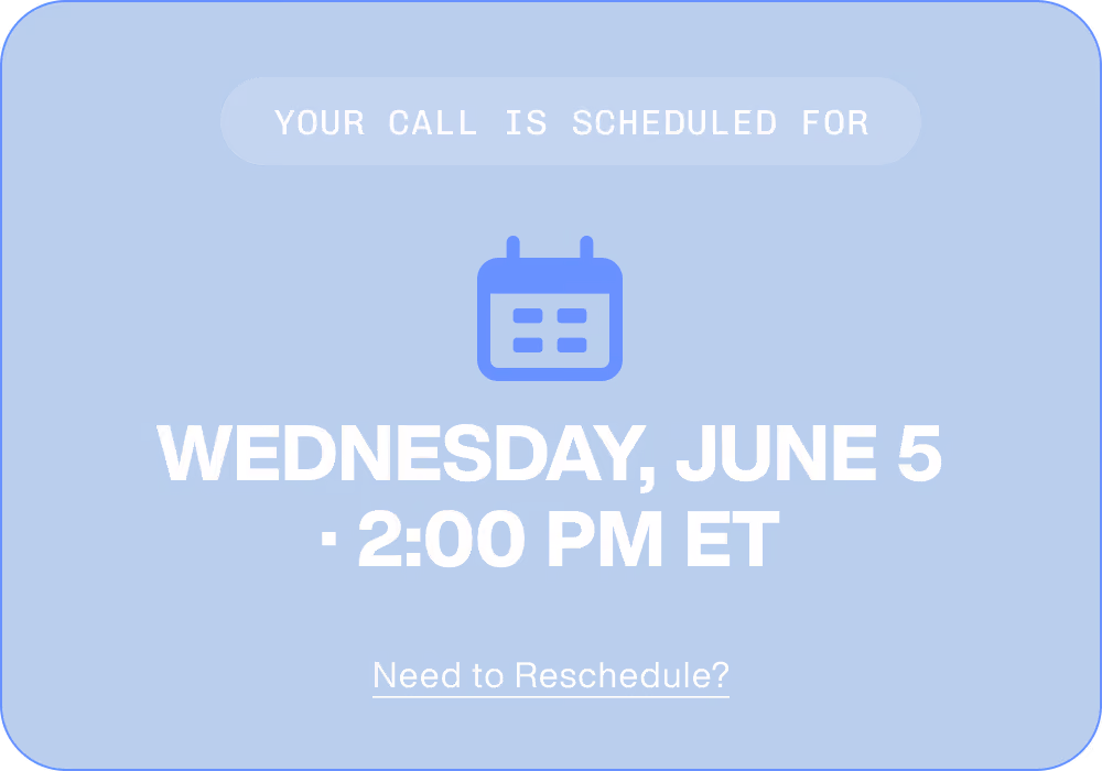 Call scheduled for Wednesday, June 5 at 2:00 PM ET with a calendar icon and reschedule link.
