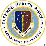 Shield emblem with snake and stars, labeled Defense Health Agency Department of Defense.