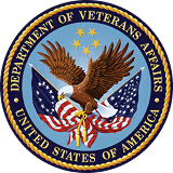 Seal with bald eagle holding U.S. flags and stars in blue circle labeled Department of Veterans Affairs.