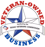 Seal with an eagle, stars, and banners reading 'VETERAN' with red and blue accents.