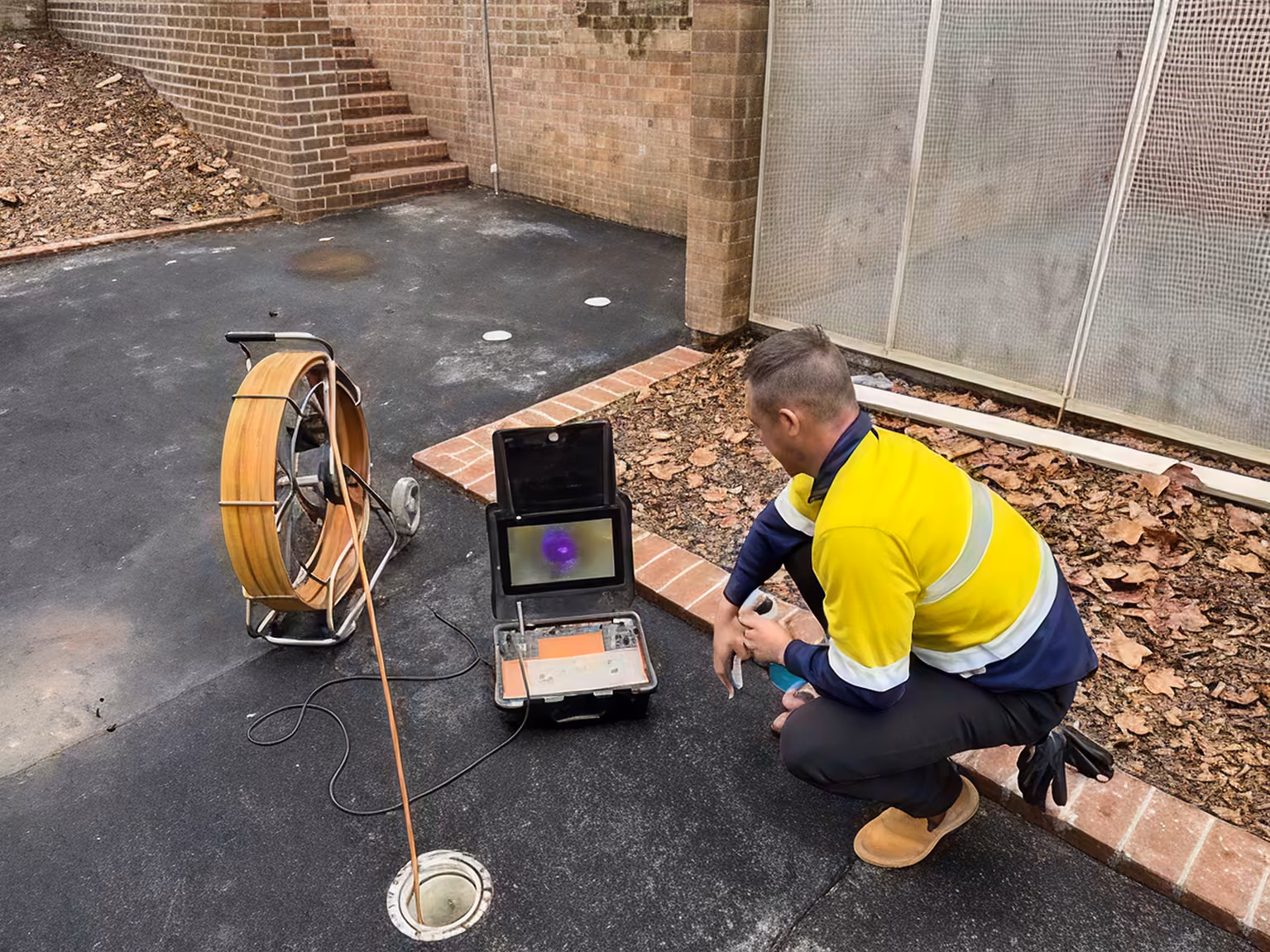 Technician preparing the resin epoxy liner for trenchless pipe insertion