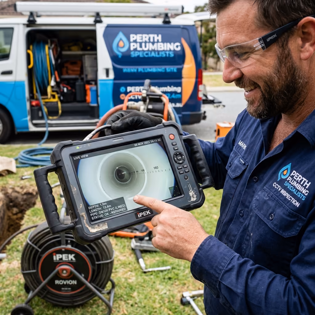 West Coast Pipe Relining plumber inspecting pipe CCTV video feeds