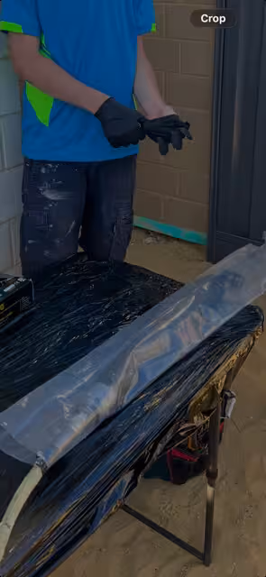 Technician preparing the liner