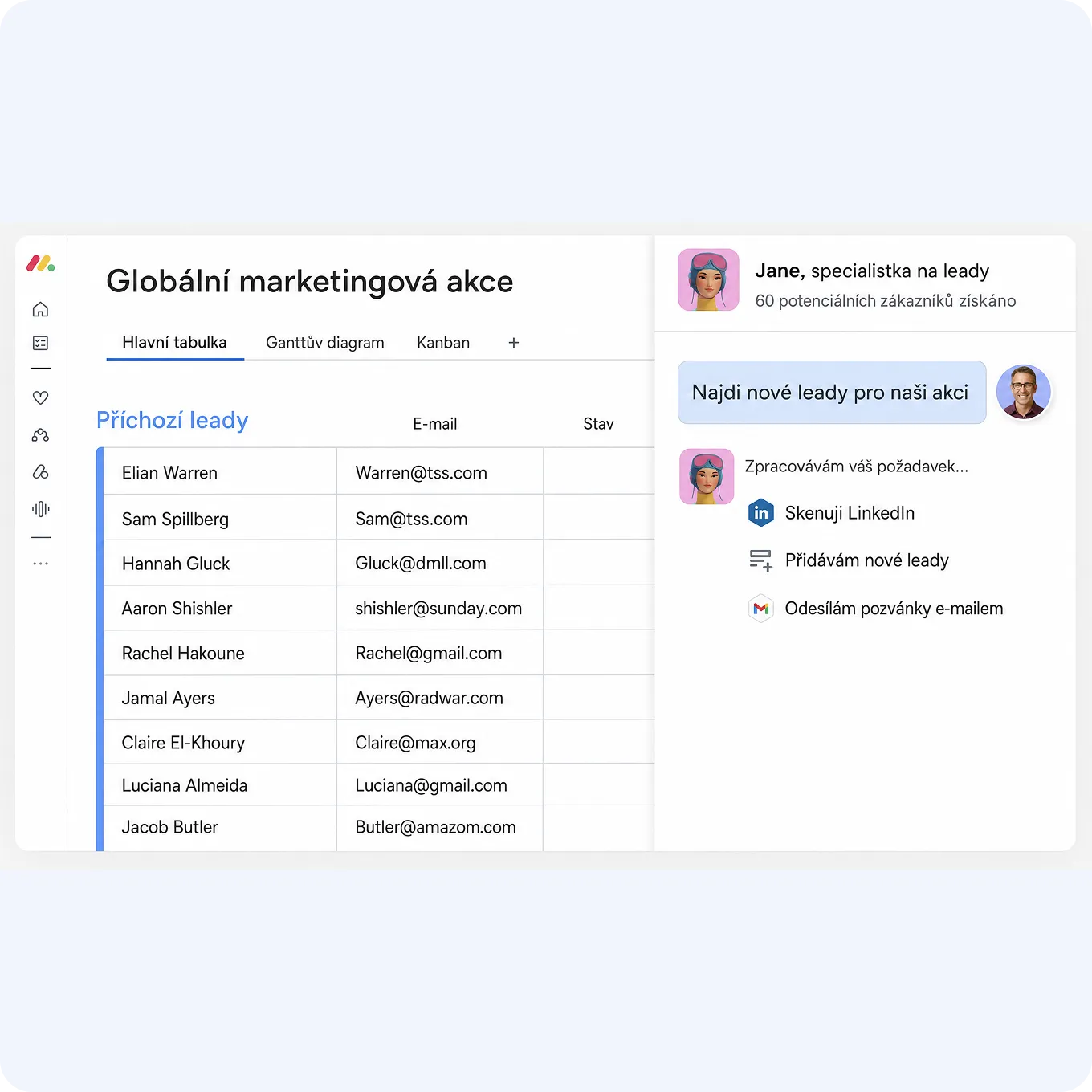 Ukázka monday vibe s AI workflow a reporty