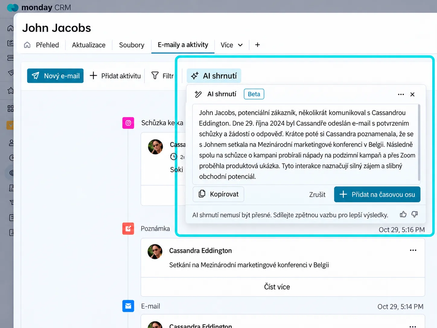 Ukázka monday vibe s AI workflow a reporty