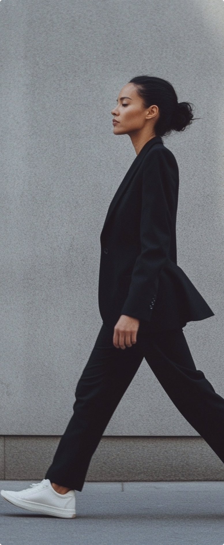 Side profile of woman walking