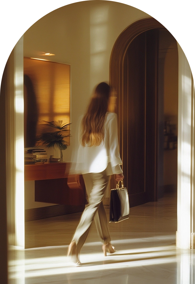 Woman walking through archway