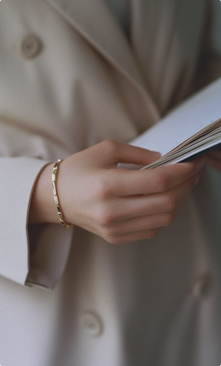 Woman in a calm, editorial setting