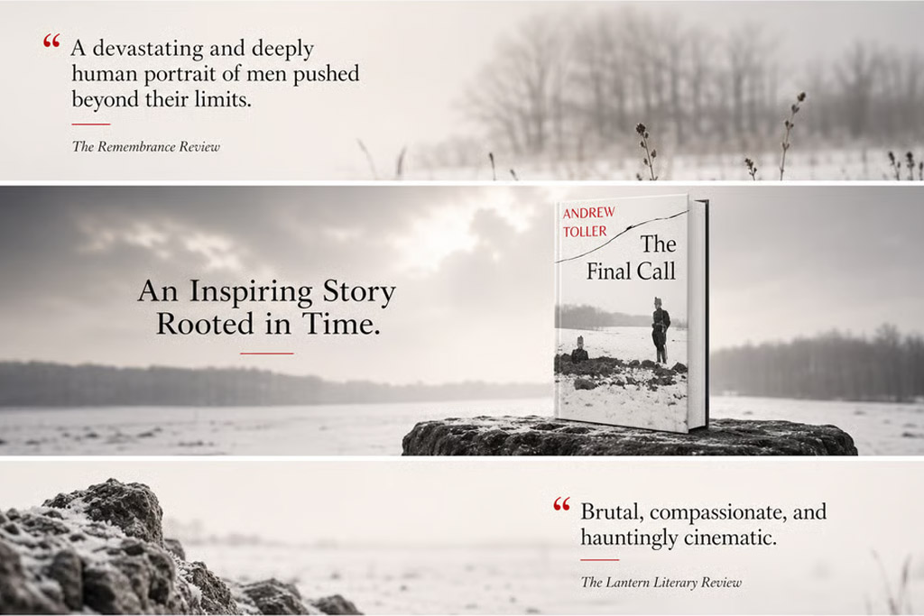 Book titled The Final Call by Andrew Toller with quotes praising its deep, inspiring, and cinematic story.