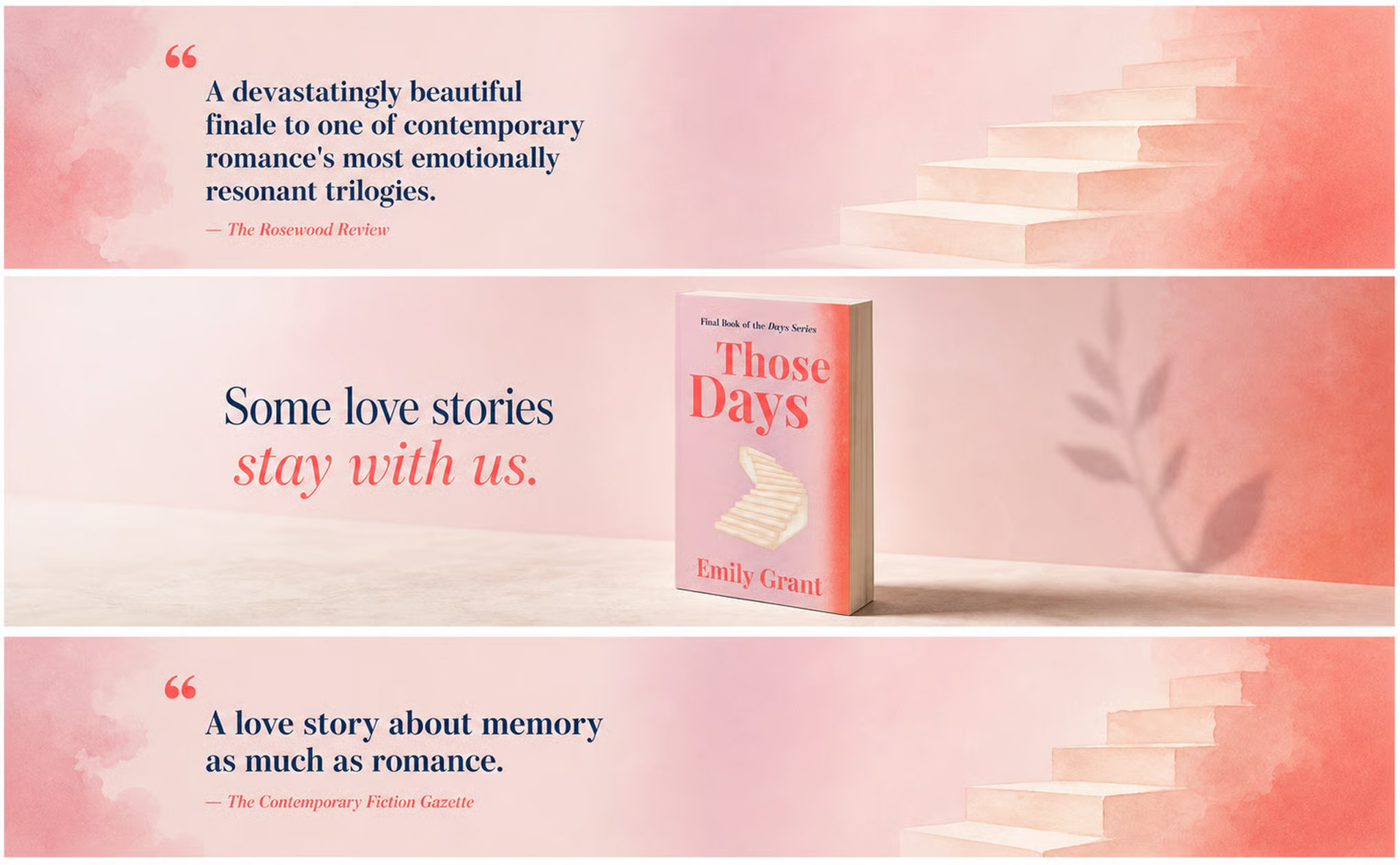 Pink book Those Days by Emily Grant with quotes praising it as a beautiful, emotional romance finale.