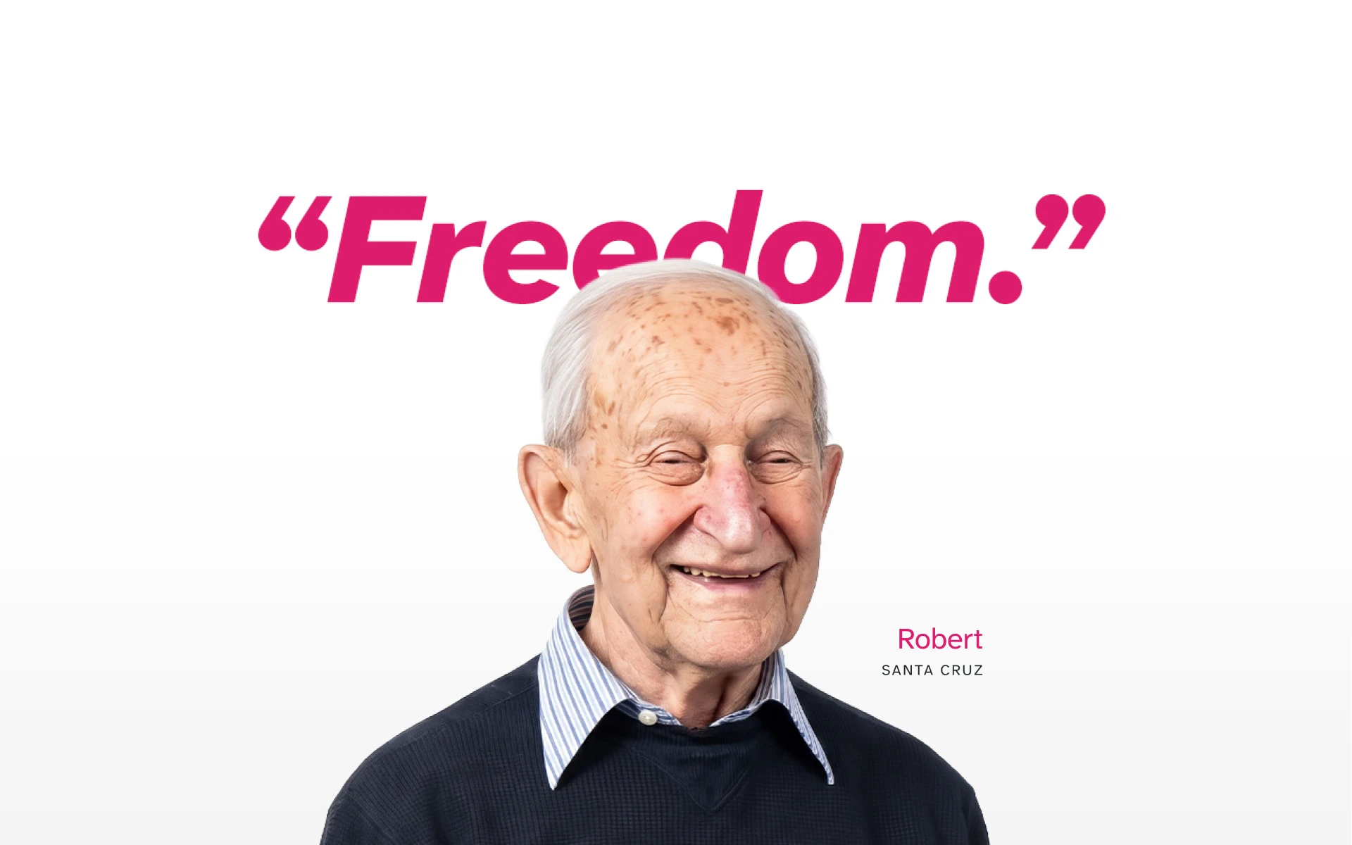 An image of an older gentleman with white hair and a large smile, against a clean white background.