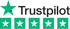 Trustpilot-Logo mit grünem Stern, Schriftzug und fünf weißen Sternen auf grünem Grund.