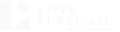 Logo von Lippe Personal Digital Recruiting mit stilisiertem Icon links und weißem Text auf schwarzem Hintergrund.