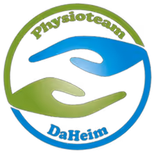 Grünes und blaues Hand-Logo mit Text "Physioteam DaHeim".