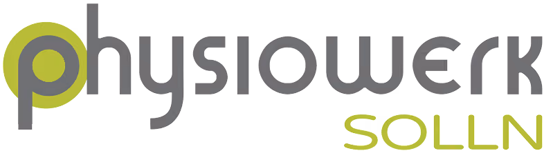 Physiowerk Solln Logo mit grauer und grüner Schrift auf weißem Hintergrund.