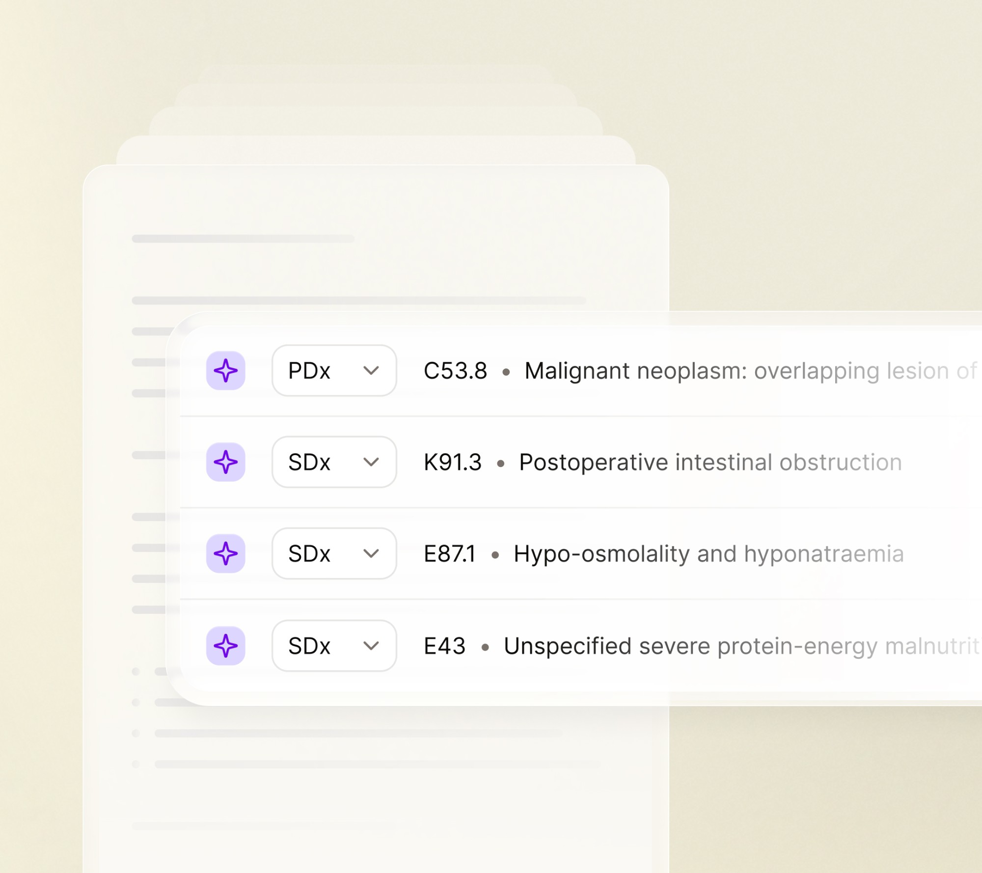 Diagnosis codes suggested by Parallel from the patient record documents