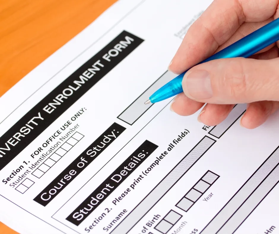 University enrolment form