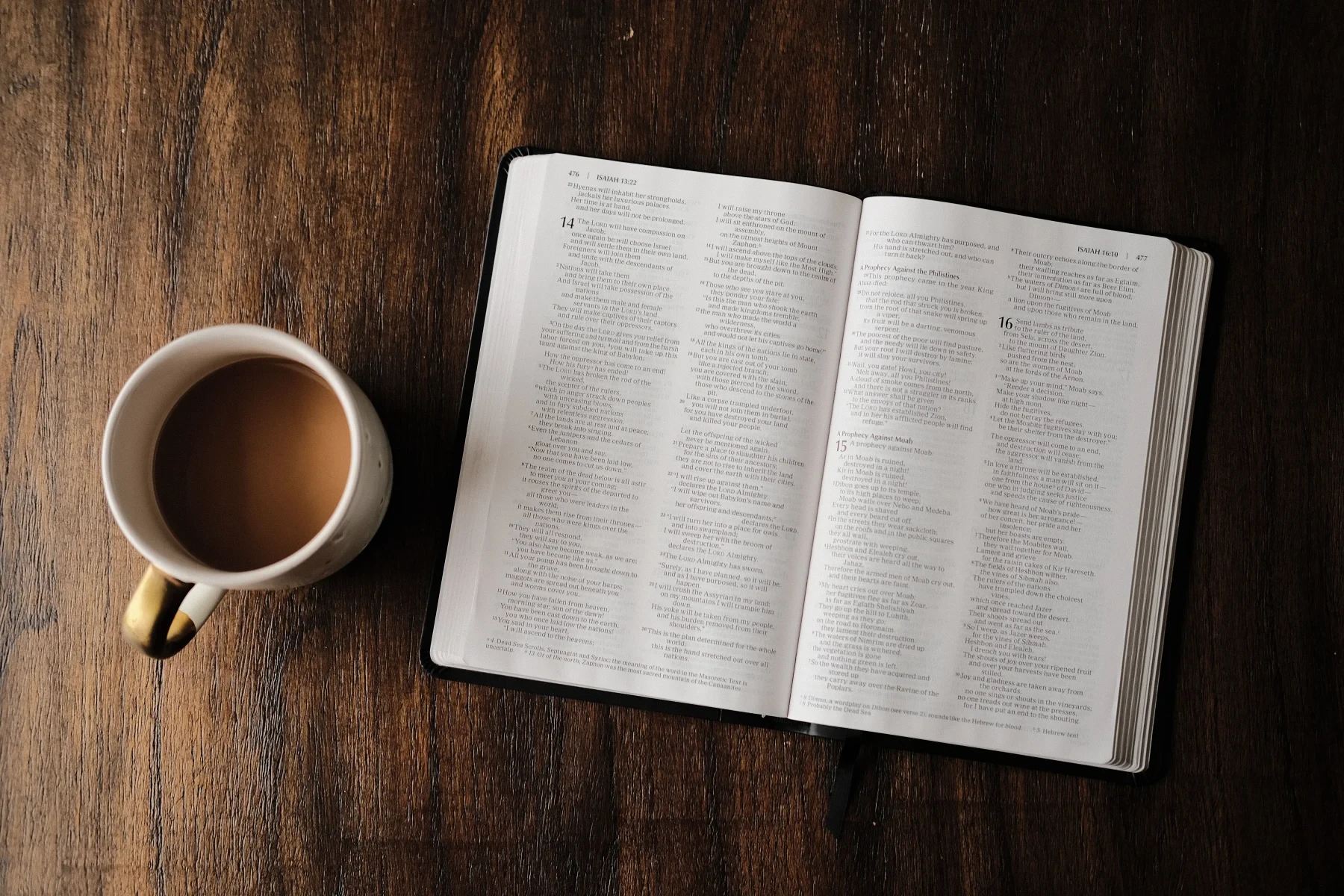 A book and a coffee on a table