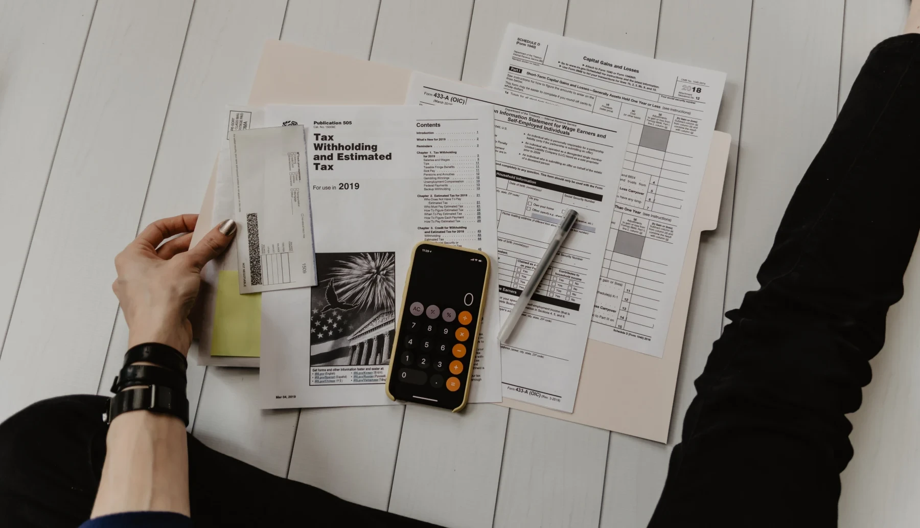 Calculator and tax papers
