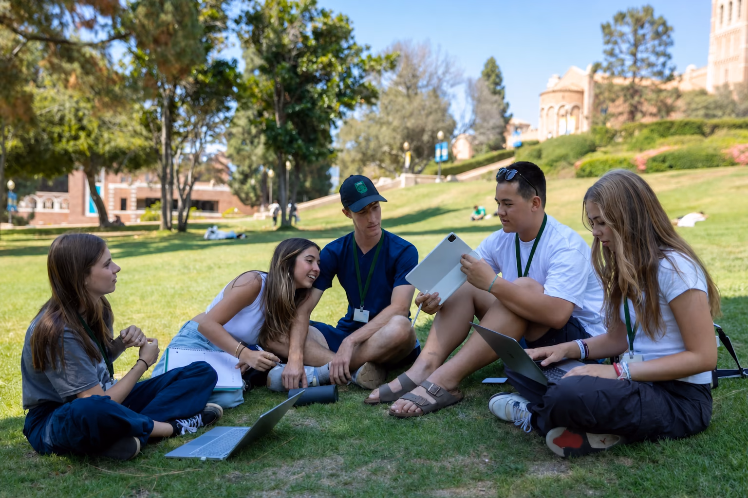 students practicing memory techniques outside