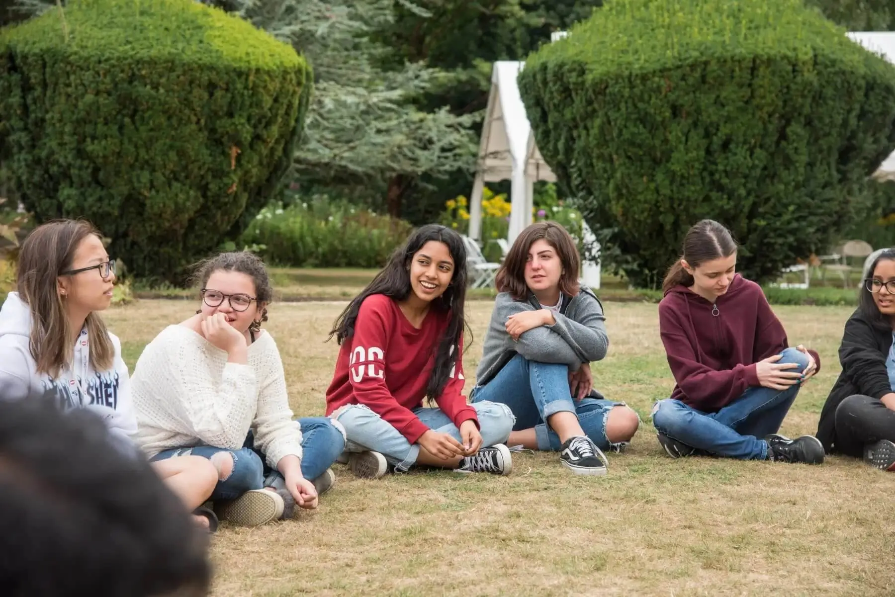 Group of students sitting on grass