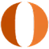 Orange stylized letter O with rough edges on a white background.