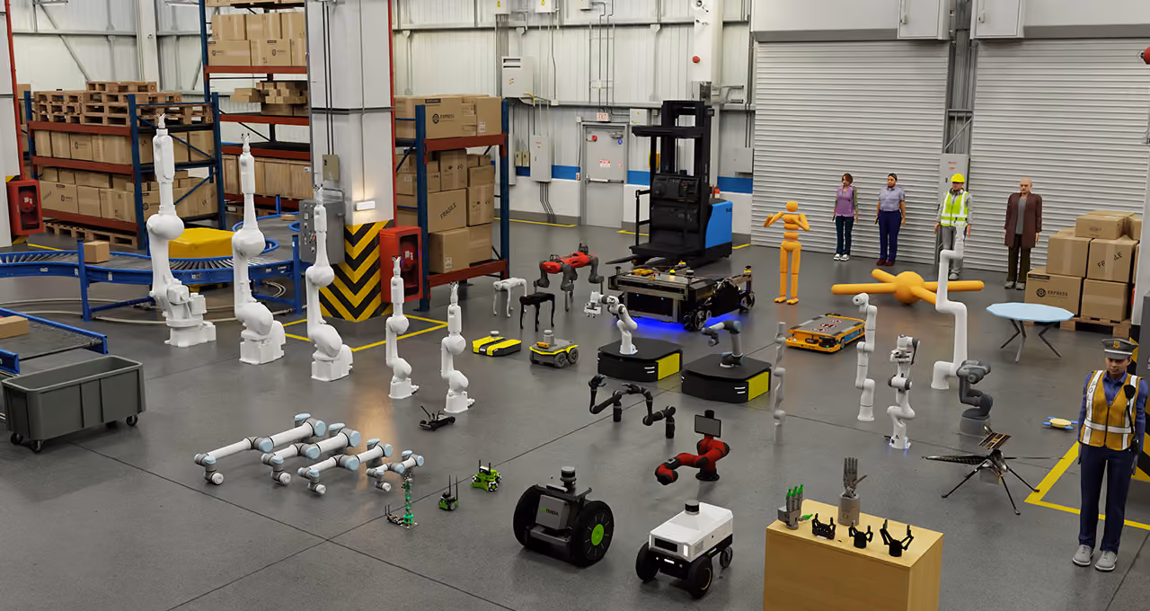 Rendered warehouse and robotics simulation environment