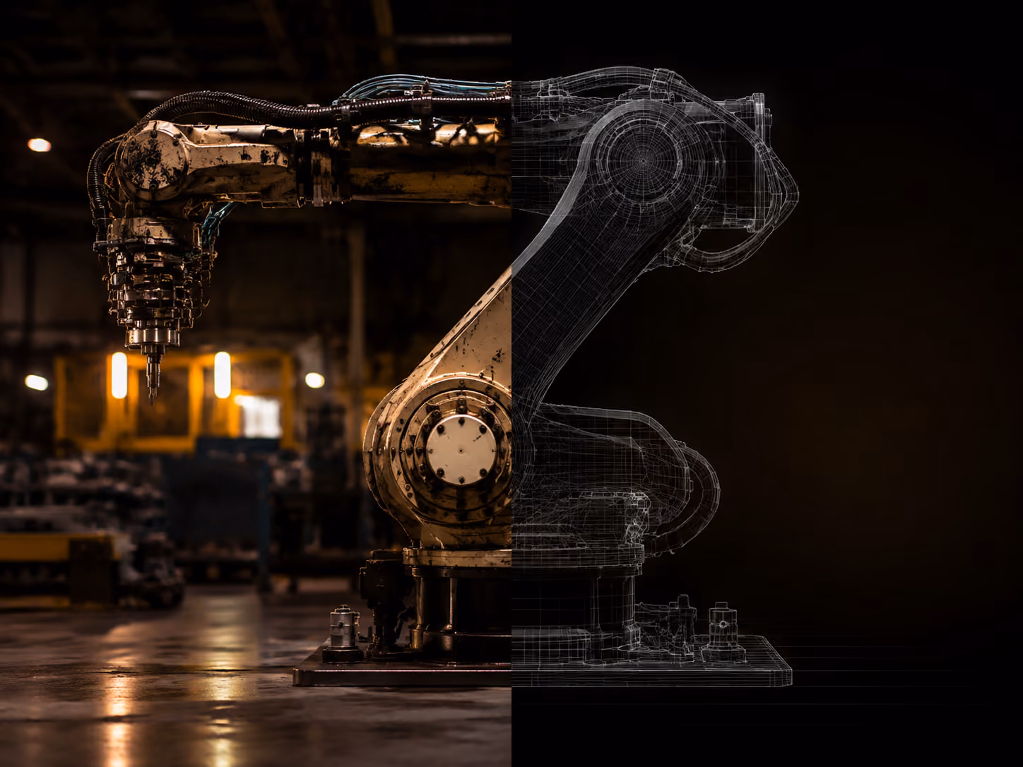 Industrial robot inside a simulated warehouse environment