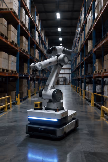 RGB camera view of a simulated warehouse robot scene