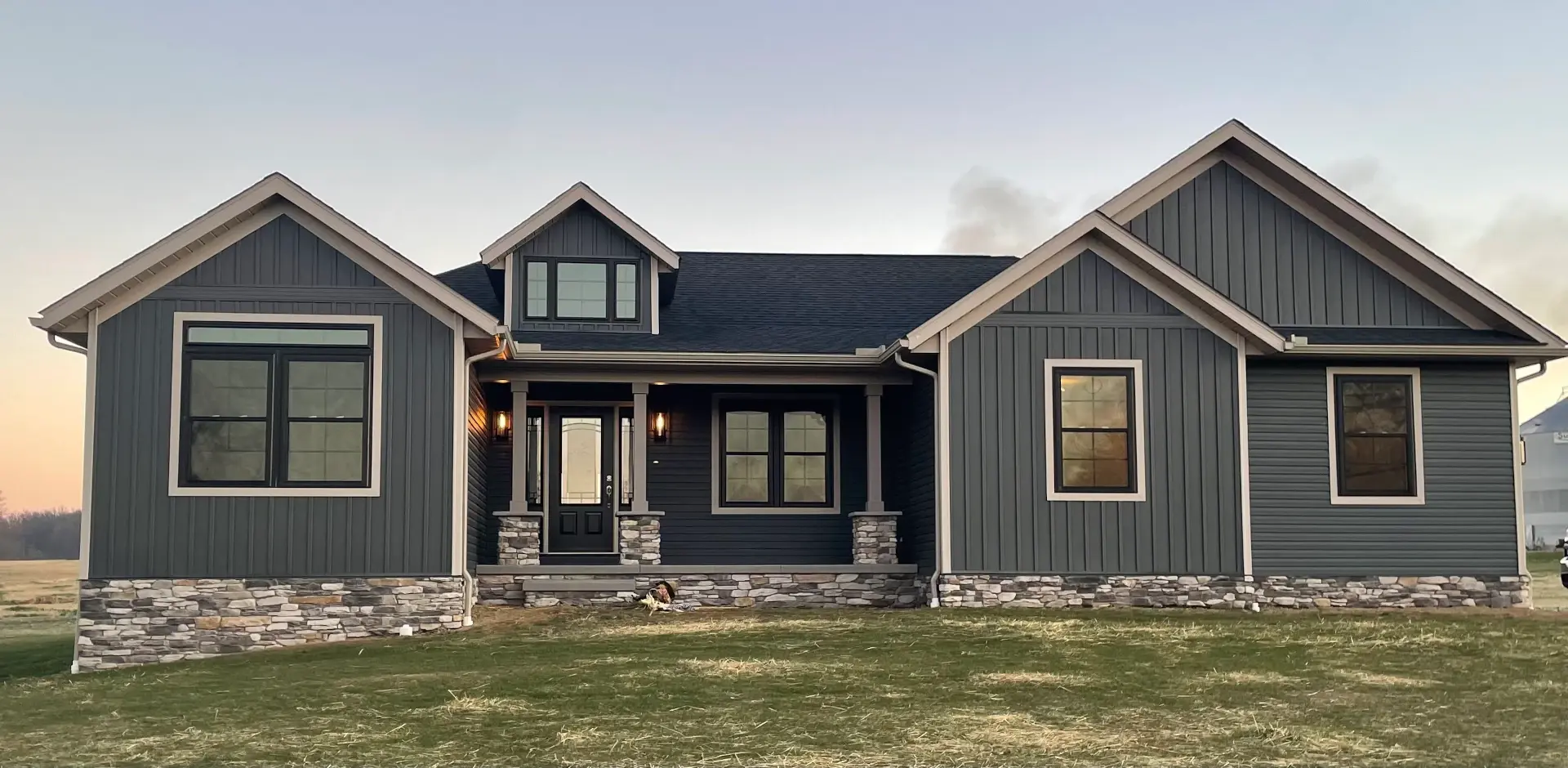 new home build during sunset