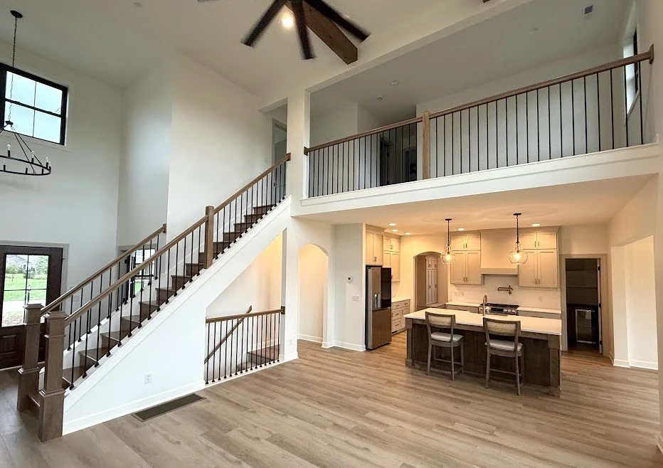 open floor plan kitchen dining and living areas