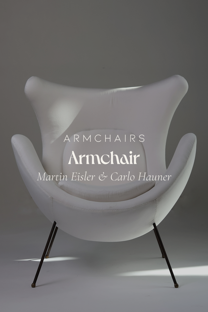 id-century modern armchair by Martin Eisler and Carlo Hauner - full front view showing its white upholstered round shell design