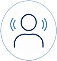 How control changes the outcome item lower pressure represented by a minimalist vector line icon of a human head and shoulders silhouette in dark navy blue, flanked by light-blue signal waves on either side to illustrate internal pressure or operational chaos.