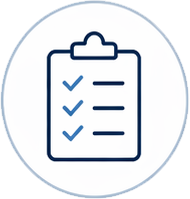 How control changes the outcome item support decisions represented by a sophisticated business line icon of a dark navy blue corporate clipboard holding a document with three distinct horizontal data rows, each verified by a clean, light-blue tick mark on the left to represent structured decision support. 